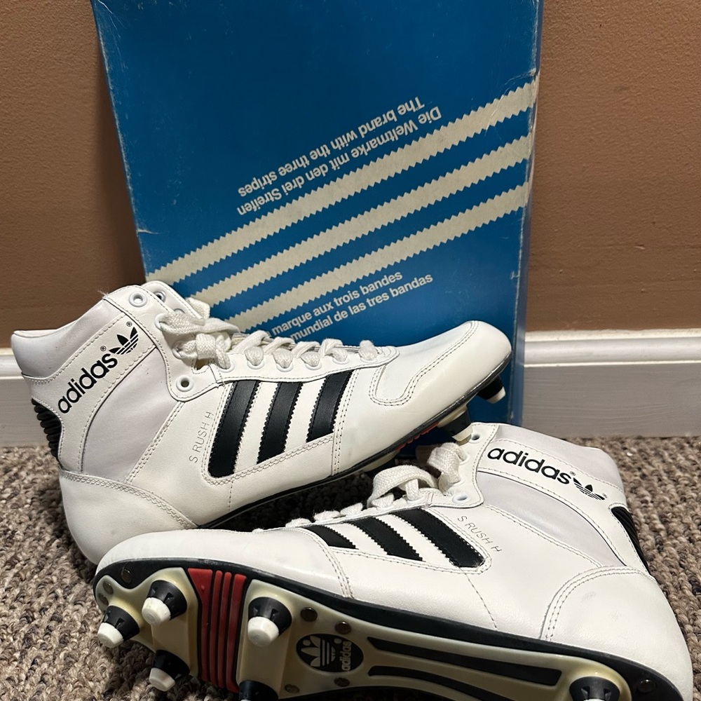 1987 Adidas White and Black High-Top American Football Cleats